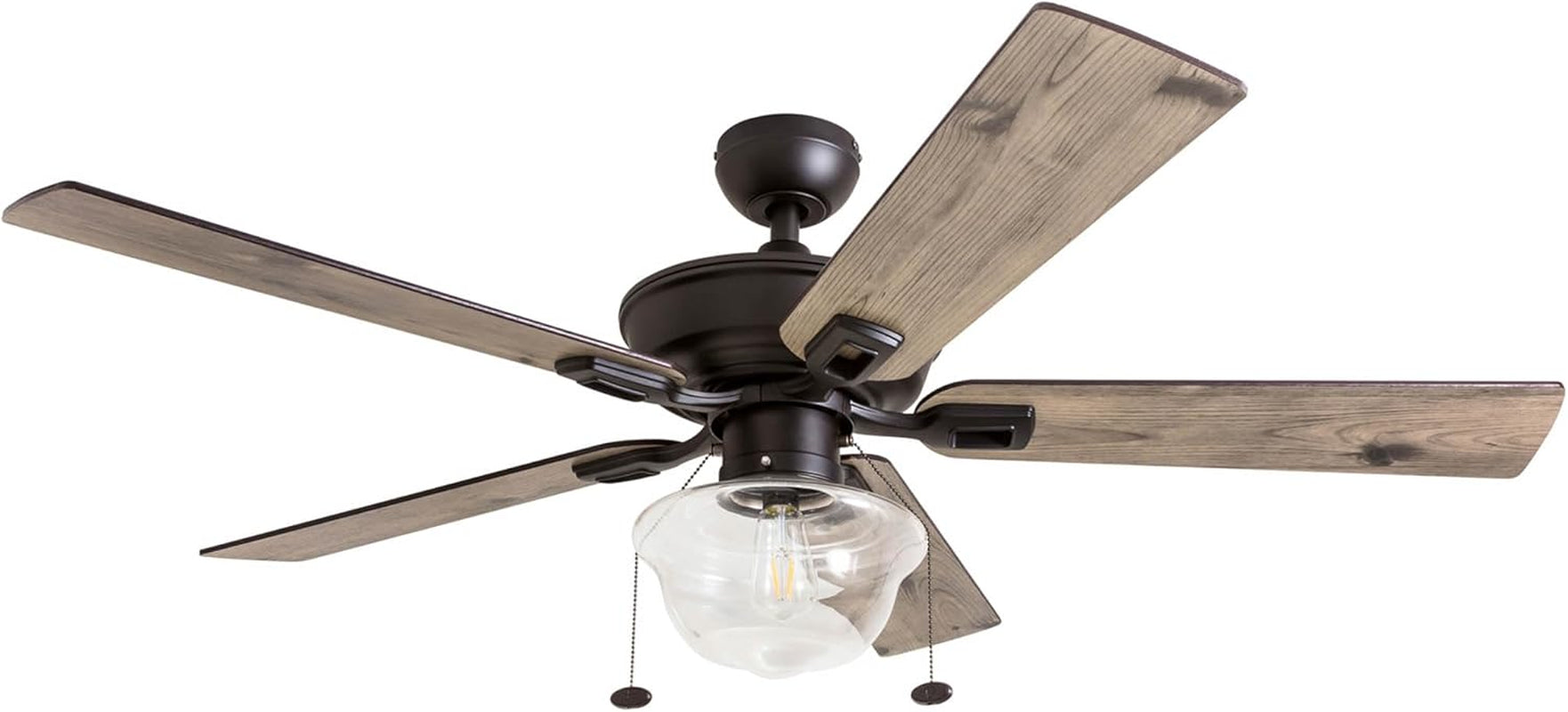 Abner Modern Farmhouse 52 Inch Ceiling Fan with Light, Outdoor Fan/Indoor Tri-Mount LED Ceiling Fan with 5 Blades, Silver Oak and Maple Brown Blade Finish Options, Bronze (80091-01)