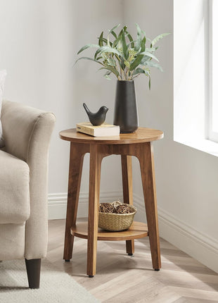 MAEZO 2-Tier Round Side Table with Tapered Legs and Curved Transitions, Perfect for Compact Living Spaces, Honey Brown Finish ULET283T41