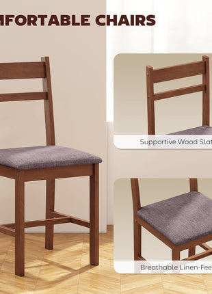5-Piece Farmhouse Style Solid Wood Dining Set for Four with Upholstered Chairs, Perfect for Compact Spaces, Light Brown and Brown Finish