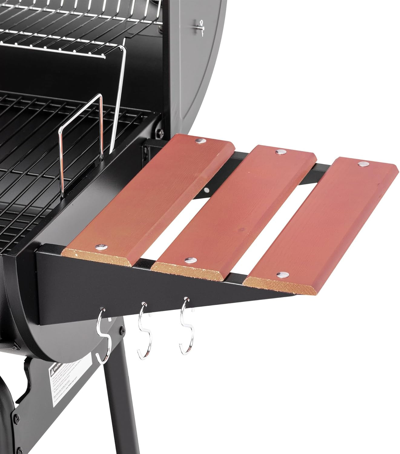 CC1830V 30 Barrel Charcoal Grill with Wood-Painted Side Front Table, 627 Square Inches Cooking Space, for Outdoor Backyard, Patio and Parties, Black