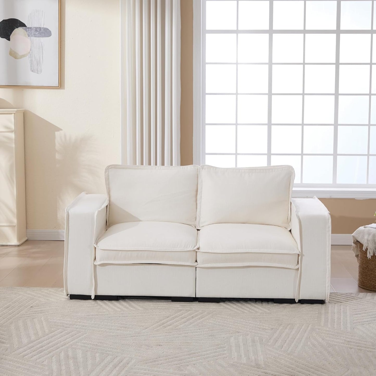 HEAY-YO 67 Inches Modern Modular Sectional Sofa,2-Seater Comfy Couch with High Density Foam and Armrests,Floor Sofa for Living Room Bedroom Apartment,Linen White