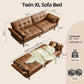 85” Futon Sofa Bed, Sleeper Sofa, Small Couch with Storage Adjustable Armrests Pillows, Faux Leather Loveseat, Mid Century Modern Couches for Living Room, Bedroom, Apartment, Brown
