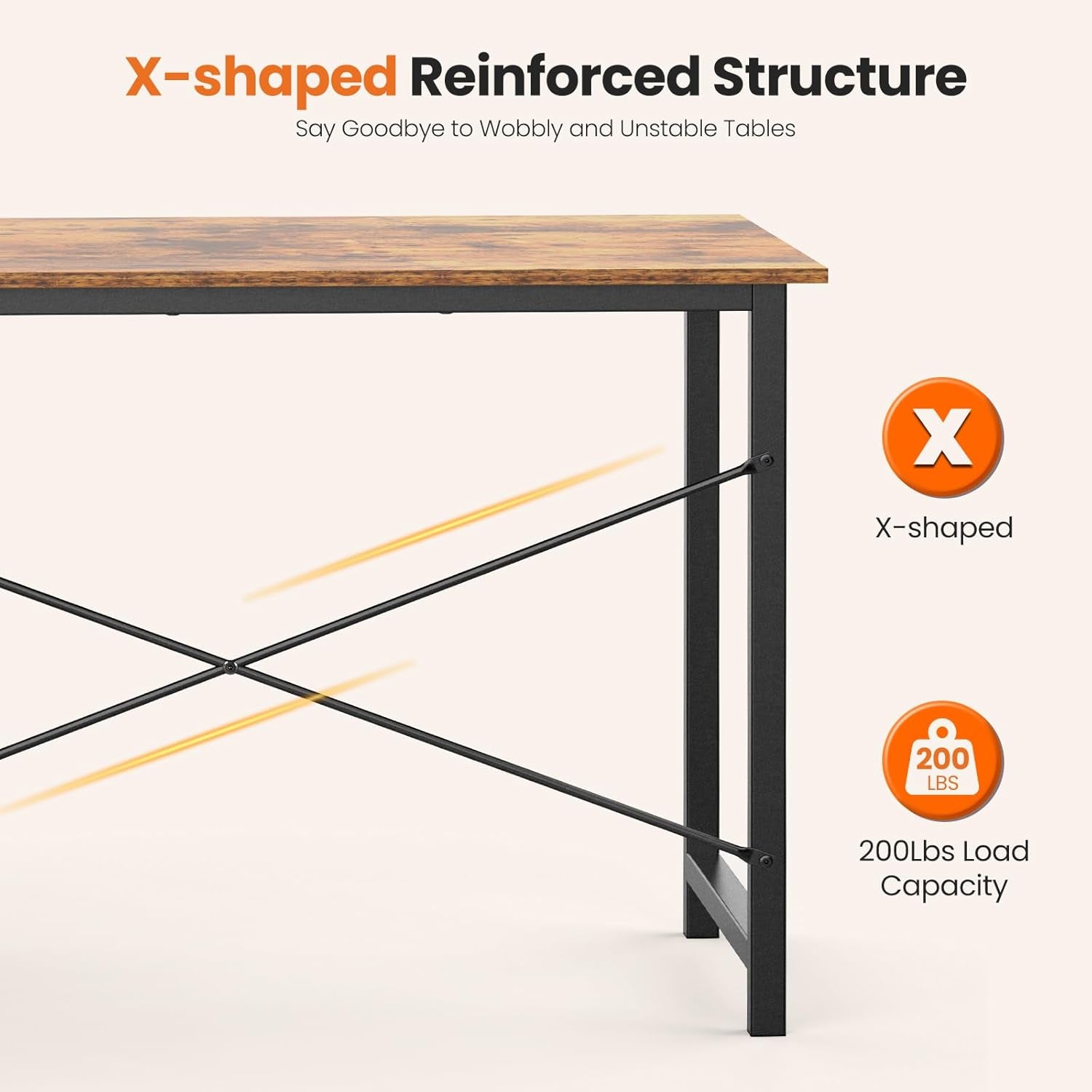 48 Inch Computer Desk with Drawers for Home Office, Writing Desk with X-Shaped Reinforcement, Wood Table with Adjustable Position Drawers, Modern Study Work Table with Side Hook, Rust