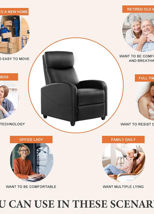 Adjustable Massage Recliner Chair with Lumbar Support for Adults, Modern Fabric Home Theater Seating in Black