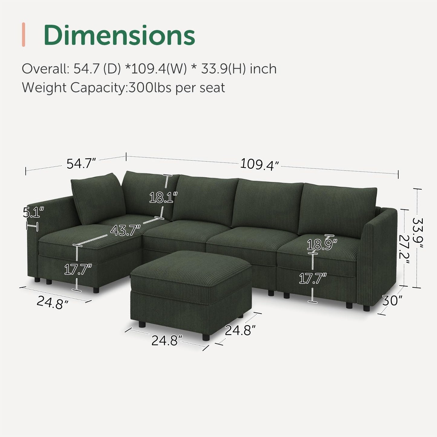 Modular Sectional Sleeper Sofa Green Couch L Shaped Sectional Sofa with Storage, Convertible Couches for Living Room - Green