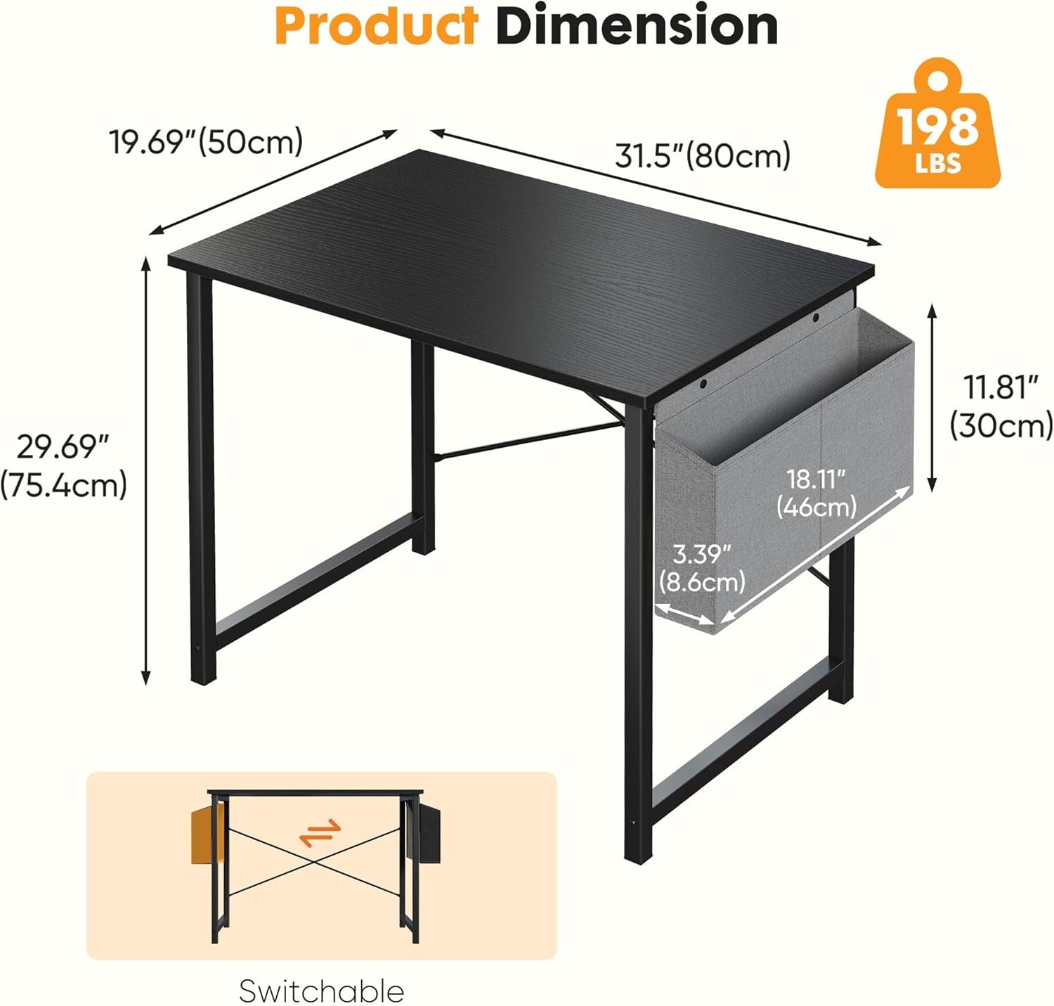 Small Computer Desk for Bedroom 32 Inch Home Office Desks for Small Spaces Writing Gaming Work Study Table with Storage Bag Black