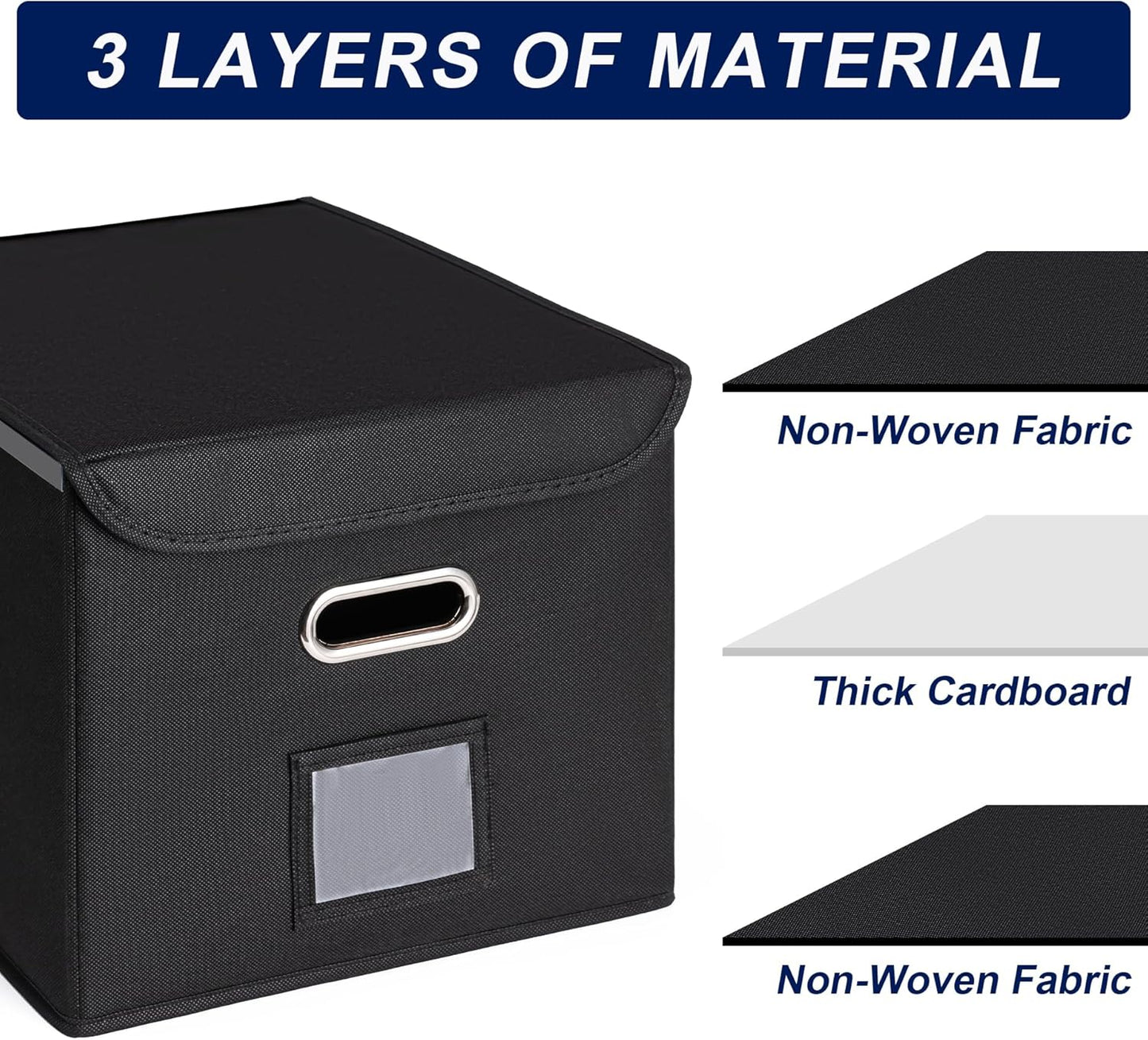 File Organizer Box with Lid, Large Hanging File Folder Organizer with Plastic Slide, Collapsible Portable Filing Storage Boxes for Office/Decor/Home (Black, 14.9 X 12.59 X 10.8 Inch)