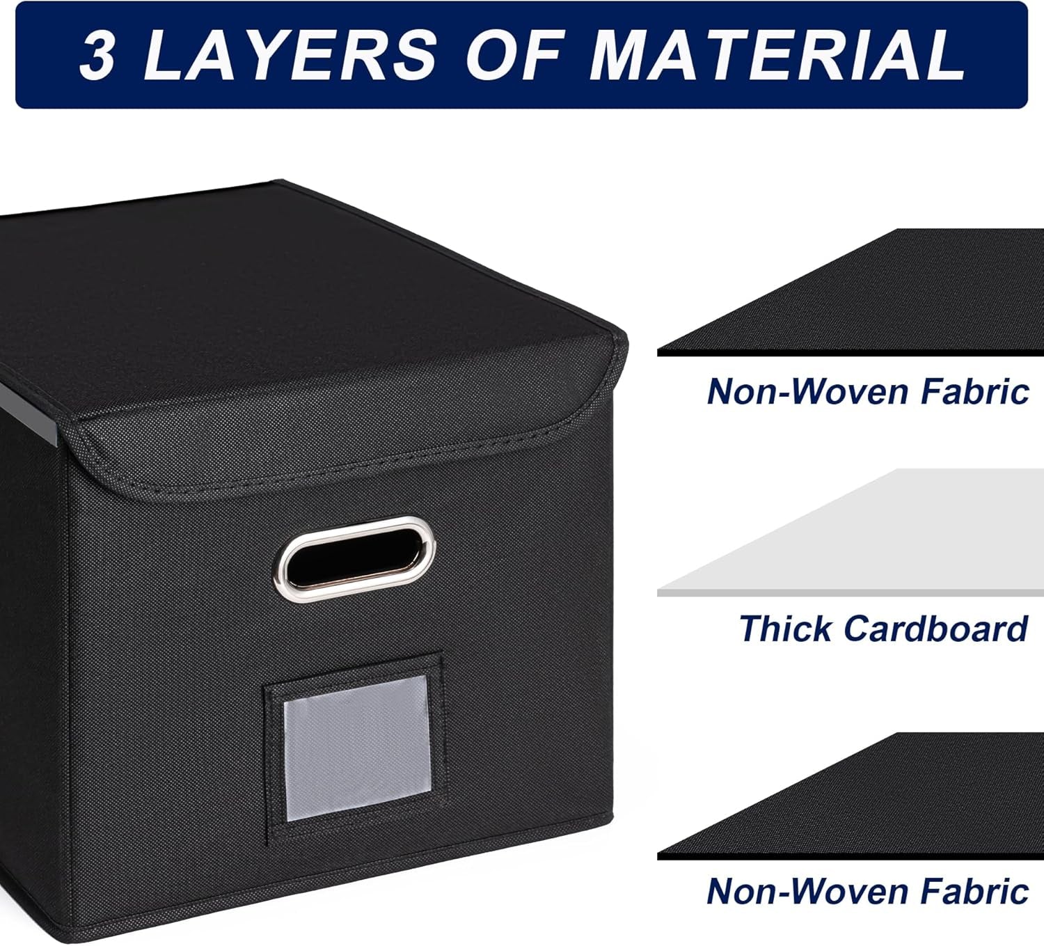 File Organizer Box with Lid, Large Hanging File Folder Organizer with Plastic Slide, Collapsible Portable Filing Storage Boxes for Office/Decor/Home (Black, 14.9 X 12.59 X 10.8 Inch)