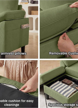 Elevate Your Living Space with Our Elegant 3-Piece Corduroy Sectional Sofa Set, Featuring a Contemporary L-Shaped Design, Removable Cushions, and a Sophisticated Storage Ottoman.