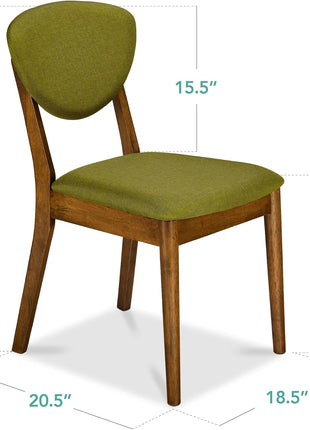 Mid-Century Modern Upholstered Dining Chairs Set of 2, Armless with Seat Cushion and Padded Backrest - Walnut and Olive Finish