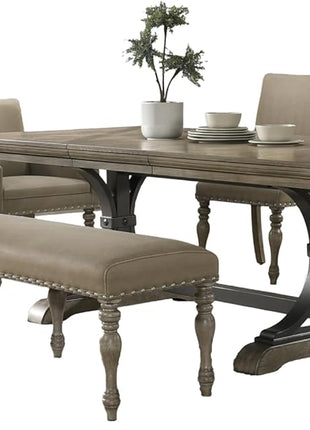 Birmingham 8-Piece Dining Set: Extendable Table with 4 Side Chairs, 2 Armchairs, and Nailhead Bench in Driftwood Finish