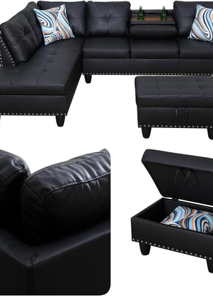 L-Shaped Modular Couch Set with Storage Ottoman - Ideal for Living Room or Office Use