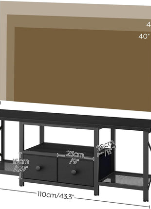 Compact LED TV Stand with Fabric Drawers and Mesh Shelves for TVs up to 50 Inches, Media Console for Living Room and Bedroom, Black DS11DBB