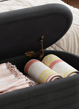 40-Inch Black Upholstered Chenille Fabric Storage Ottoman Bench for Bedroom and Living Room