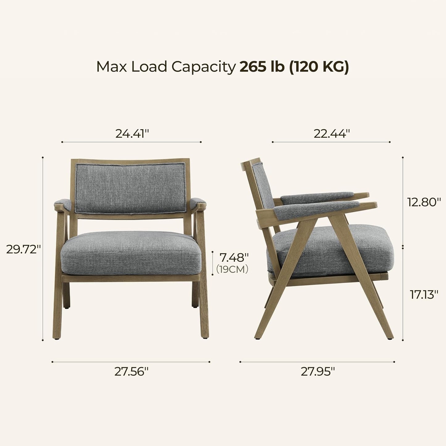 Mid-Century Modern Living Room Chair - Faux Shearling Upholstered Accent Chair with Solid Wood Frame, 265Lb Weight Capacity, Comfortable Seating for Living Room Bedroom Grey