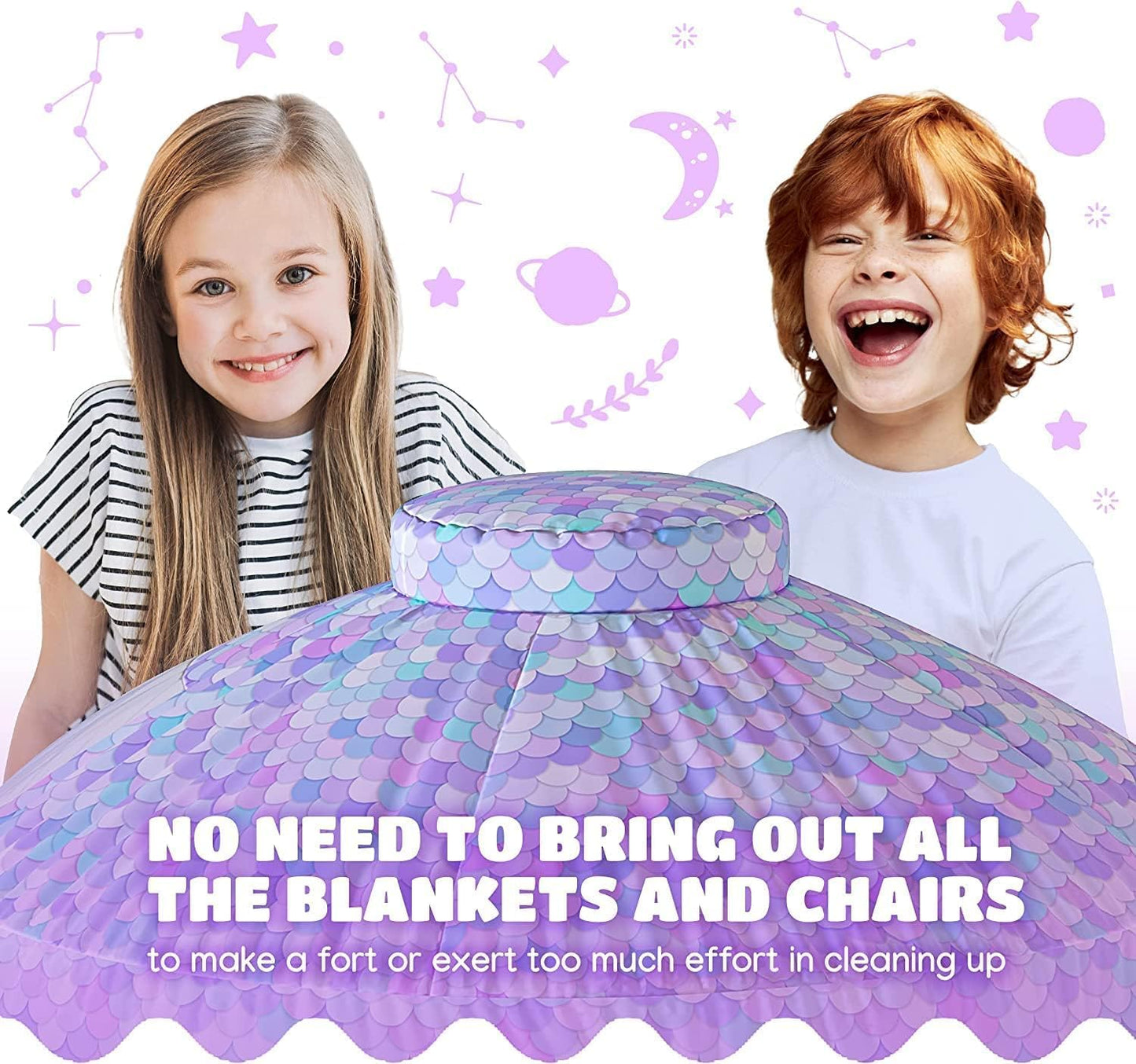 Mermaid Magic Fort Air Tent for Kids with Door (77” X 50”) Builds in 30 Seconds, Toddler Tents Indoor for Imaginative Play, Kids Forts Indoor Playhouse, Christmas/Birthday Gift (Fan Not Incl)