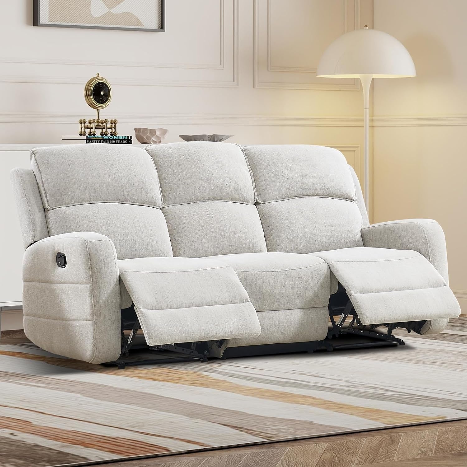 Manual Living Room Furniture Reclining Couch Set, Soft Fabric 3 Seat Sofa Recliner Sofa for Meeting Room, Overstuffed Backrest and Armrest