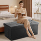 43 Inches Folding Ottoman with Storage Bench, Foot Rest Stool, End of Bed Storage Bench Upholstered, Load 660 Lbs, for Living Room, Lychee Grain Leather, Black