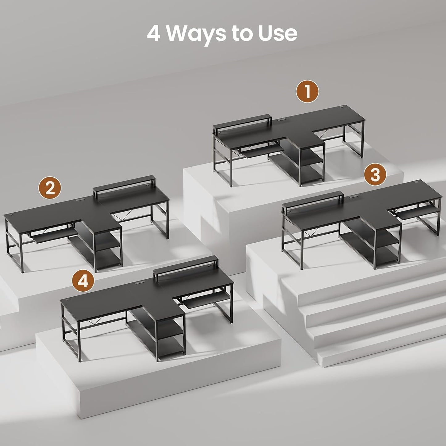 94.5" Office Computer Desk, 2 Person Gaming Desk with Storage, LED Lights, Keyboard Tray, Power Strip with USB & Monitor Stand, Long Two Person Desk for Home Office, Black