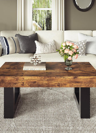 Mid-Century Modern Rectangle Coffee Table - 41.34” Length, Durable Wooden Legs, Perfect for Living Room and Office Use, Easy Assembly