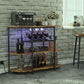 Wine Cabinet Bar Cart Table with Power Socket and LED Light, Three Tiers Coffee Bar Table Wine Rack Liqour Bar with Large Storage for Home Kitchen (Retro Brown)
