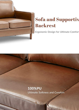 Mid-Century Modern Living Room Set: Elegant 3-Seater Sofa and Two Armchairs in Brown Faux Leather