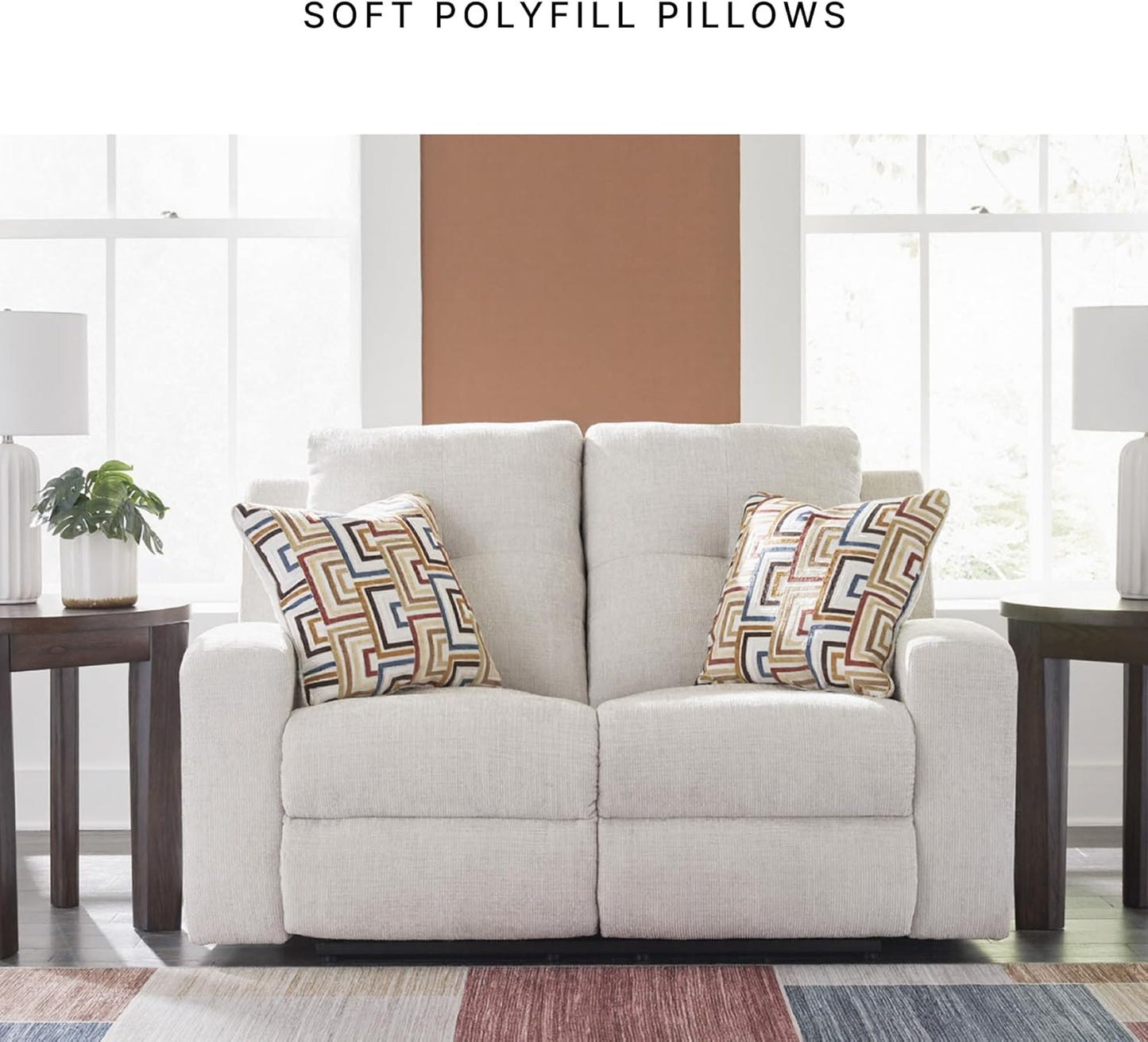 Danum Modern Tufted Manual Reclining Loveseat with 2 Accent Pillows, Beige