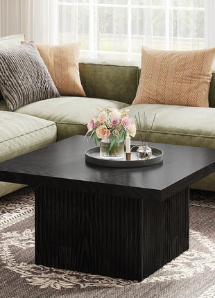 Tribesigns 31.5-Inch Fluted Square Coffee Table in Black Finish, Mid-Century Modern Design, Large Living Room Cocktail Table with Easy Assembly