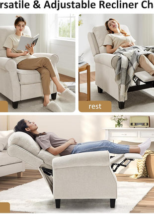 Oversized Modern Recliner Chair for Living Room and Home Theater with Upholstered Push Back and Lumbar Support, Ideal for Bedrooms, Reading Nooks, and Offices