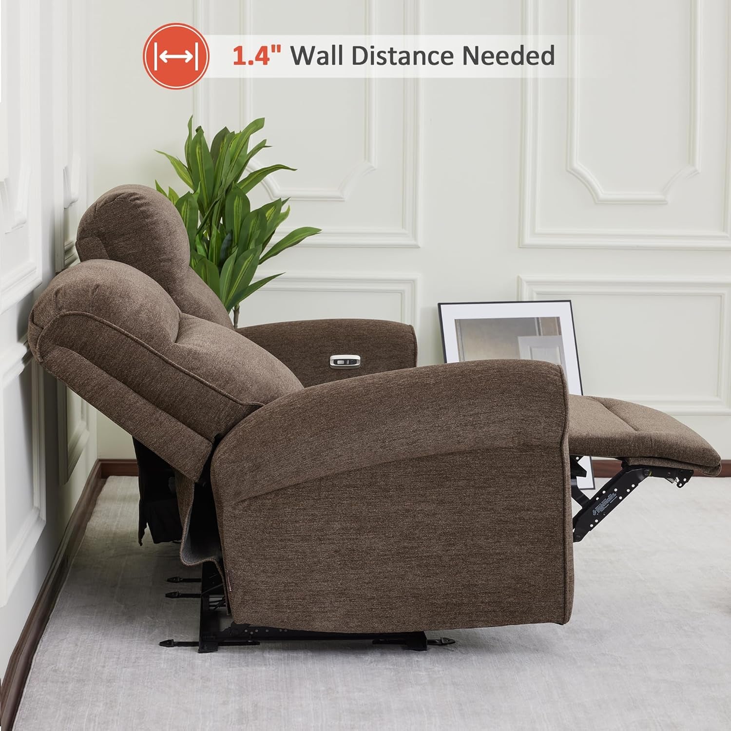 64.6" Wall Hugger Power Loveseat Recliner Sofa with USB Ports, Reclining Loveseat for Small Spaces Living Room RV, Fabric PR635M1 (Dark Brown)