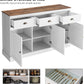 White Buffet Cabinet Storage Sideboard Farmhouse Server Bar Wine Cabinet with 3 Drawers & 3 Doors Adjustable Shelves Console Table for Dining Living Room Kitchen Cupboard
