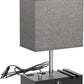 Fully Dimmable Nightstand Lamp for Bedroom with USB C Ports, Grey Small Bedside Table Lamp with Charging Outlets and Phone Stands, Wooden Desk Lamp for Living Room, LED Bulb Included
