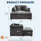 Oversized Chaise Lounge Chair Indoor Upholstered Sofa Bed with Throw Pillows and Armrests Comfy Corduroy Sleeper Couch with Cup Holders and Charging Port for Living Room Bedroom 60 Inch Wide Grey