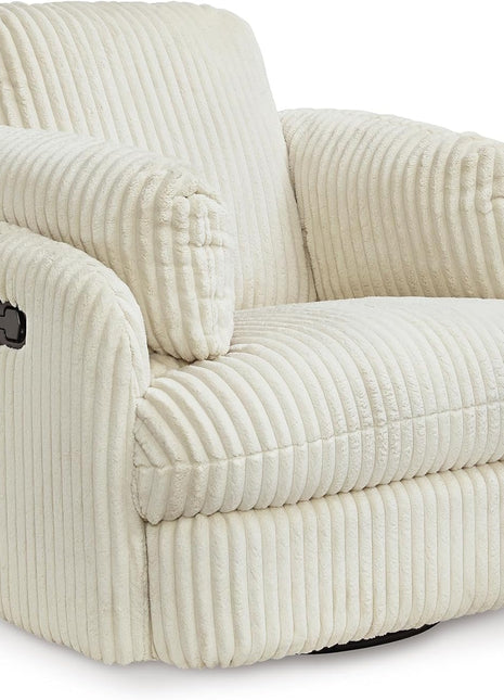 Ashley Signature Design Tie-Breaker Cozy Contemporary Manual Press-Back Swivel Glider Rocker Recliner with Two Bolster Pillows and Hidden Storage in White