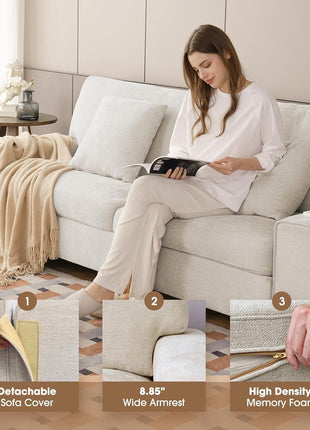 Contemporary Chenille Loveseat Sofa for Living Room with Recliner, Removable Cover, Spring Cushions, Solid Wood Frame, Easy Assembly for Small Spaces (71.25 Inch, Beige)