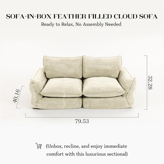 81'' down Blend Loveseat, Deep Seat Cloud Sofa with Feather-Filled Cushions, Ultra Soft Sink-In Comfort Couch for Living Room, Modern Oversized Sofa – Ivory White