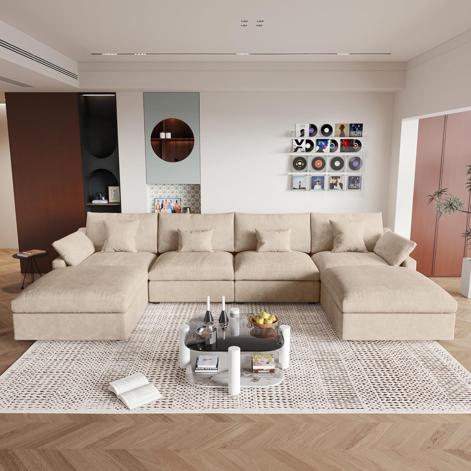 U-Shaped Sectional Couches for Living Room, Cloud Sectional Couch with Deep Seat, 155.9" Modular Sofa with Chaise, Covers Removable & Washable, Sofas Furniture for Living Room, Khaki