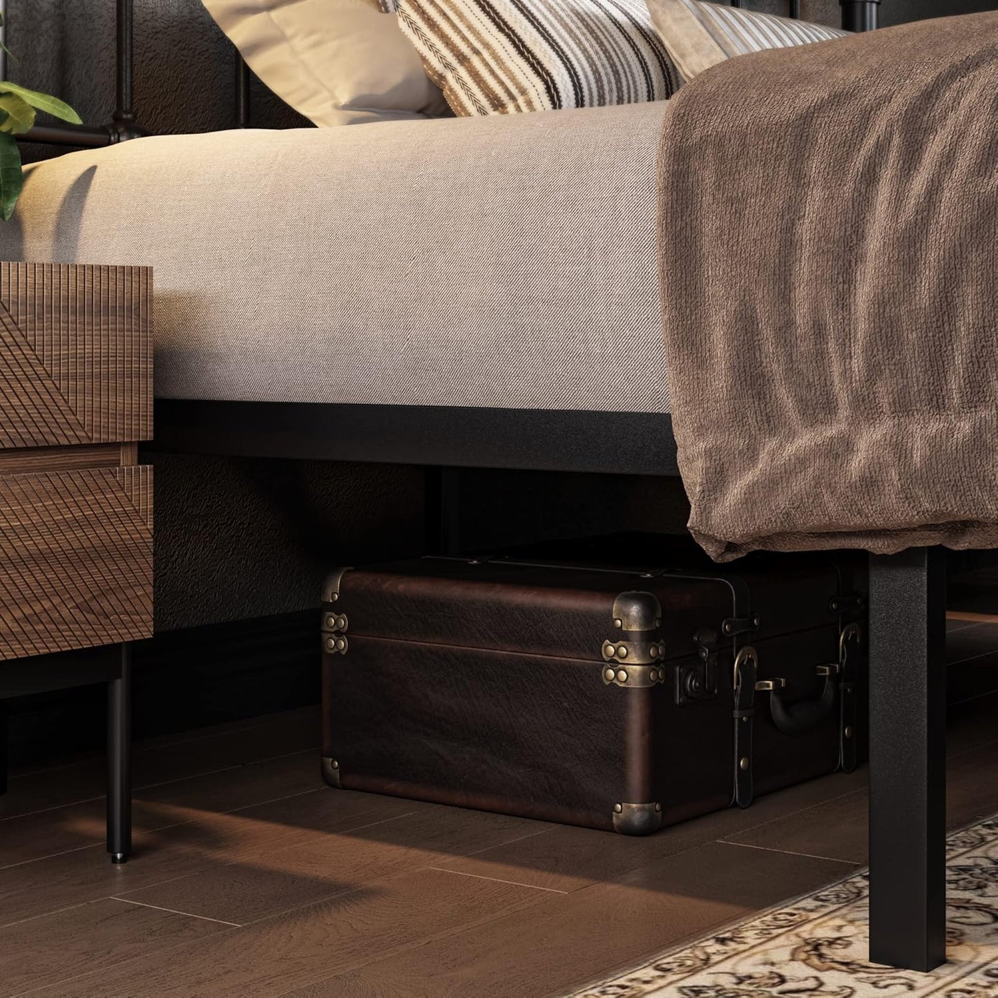 Queen Size Metal Platform Bed Frame with Victorian Style Wrought Iron-Art Headboard/Footboard, No Box Spring Required, Black