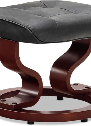 Manual Swivel Recliner and Ottoman Set for Compact Spaces - Dark Grey Faux Leather for Living Room, Bedroom, and Office