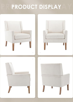 Contemporary Upholstered Wingback Accent Chair with Lounge Seat and Wooden Legs for Office, Bedroom, and Reading Spaces in Beige