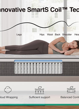 12-Inch King Hybrid Mattress Featuring Silky Cool Fabric, Gel Memory Foam, and Pocketed Coils for Superior Motion Isolation and Comfort - CertiPUR-US Certified, Conveniently Delivered in a Box