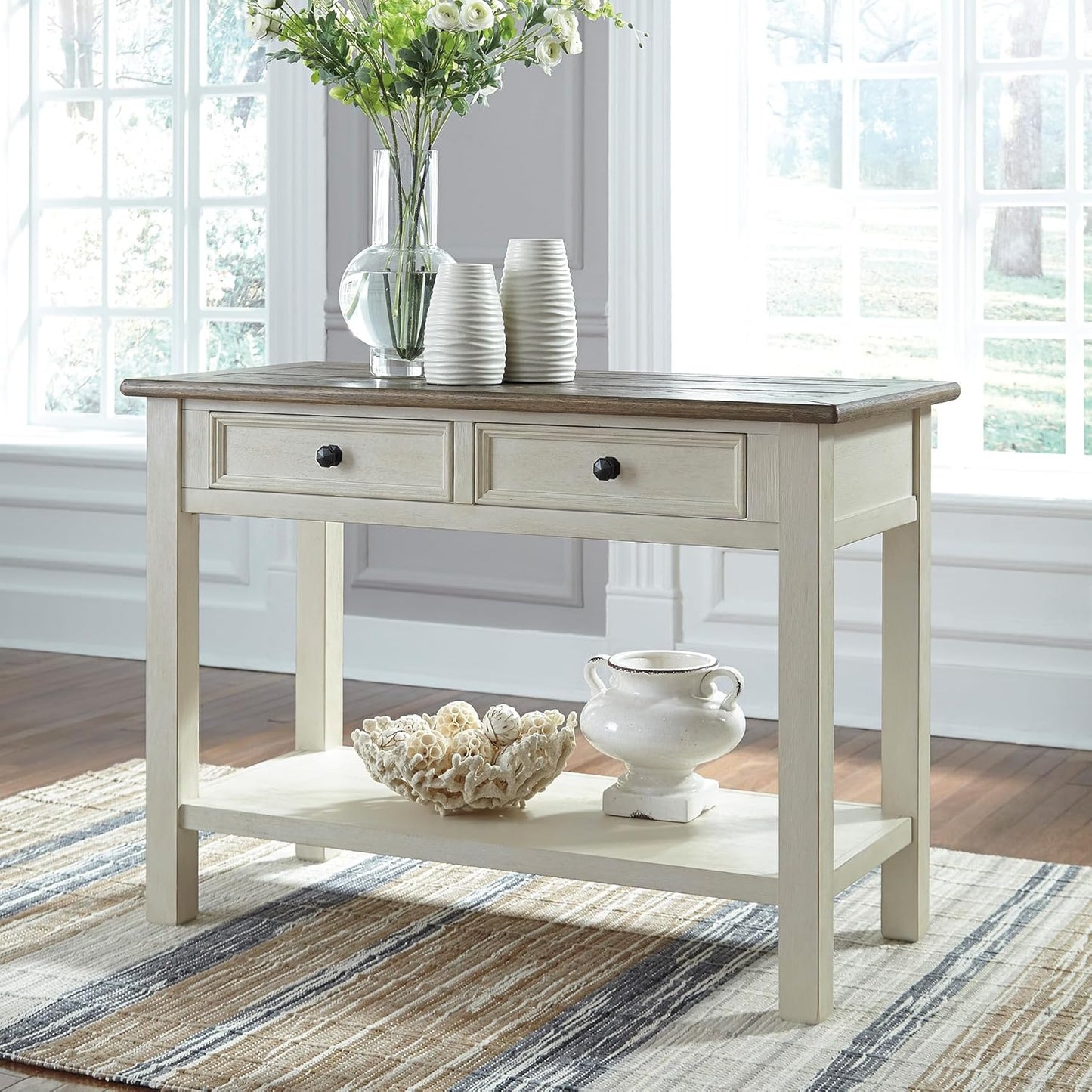 Bolanburg Farmhouse Rectangular Two Tone Sofa Table, Antique Cream
