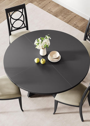 47-Inch Round Farmhouse Style Dining Table Set for 4 to 6, Wooden Top and Legs in Grey - Chairs Not Included