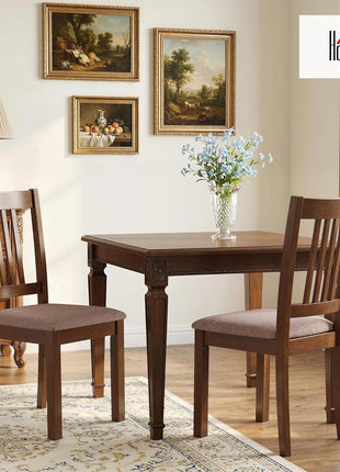 Set of 2 Mid-Century Modern Dining Chairs with Solid Wood Frame and Linen Fabric Upholstery in Walnut and Taupe for Dining and Living Areas