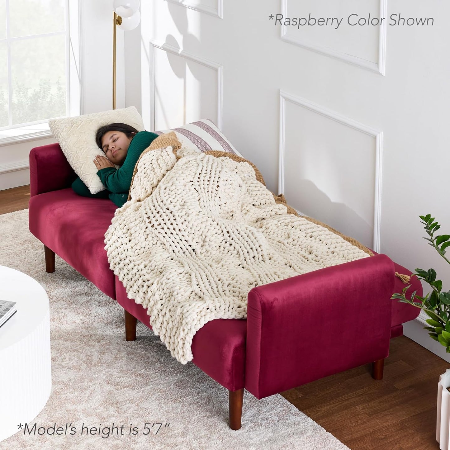 77" Mid Century Modern Velvet Loveseat Sofa, Couch, Convertible Sofa Sleeper Bed W/Real Wood, Removable Armrest - Onyx Black