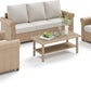 Patio Furniture Set 4 Pcs, Wicker Outdoor Patio Furniture, 3-Seat Sofa, 2 Single Chairs and Coffee Table, Rattan Patio Conversation Set for Backyard Deck, Beige