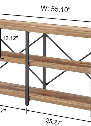 55-Inch Vintage Oak Industrial Console Table - 3-Tier Hallway Table for Entryway and Living Room