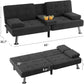 Futon Sofa Bed Modern Folding Futon Set Linen Fabric Convertible Recliner Lounge for Living Room with 2 Cup Holders, Removable Armrests (Fabric, Carbon Black)
