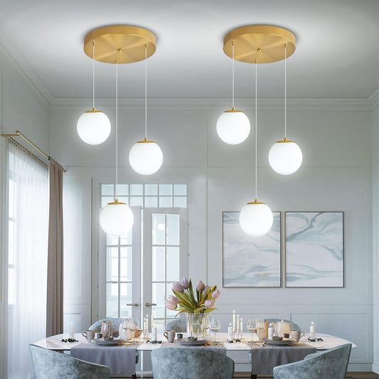 3-Light White Globe Glass Pendant Light Modern Gold Chandelier White Glass Pendant Chandelier for Dining Room Kitchen Island Foyer Hallway