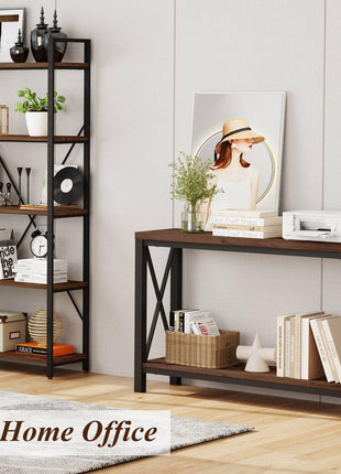 47-Inch Industrial 2-Tier Console Table in Rustic Oak for Entryway, Living Room, Hallway, and Foyer